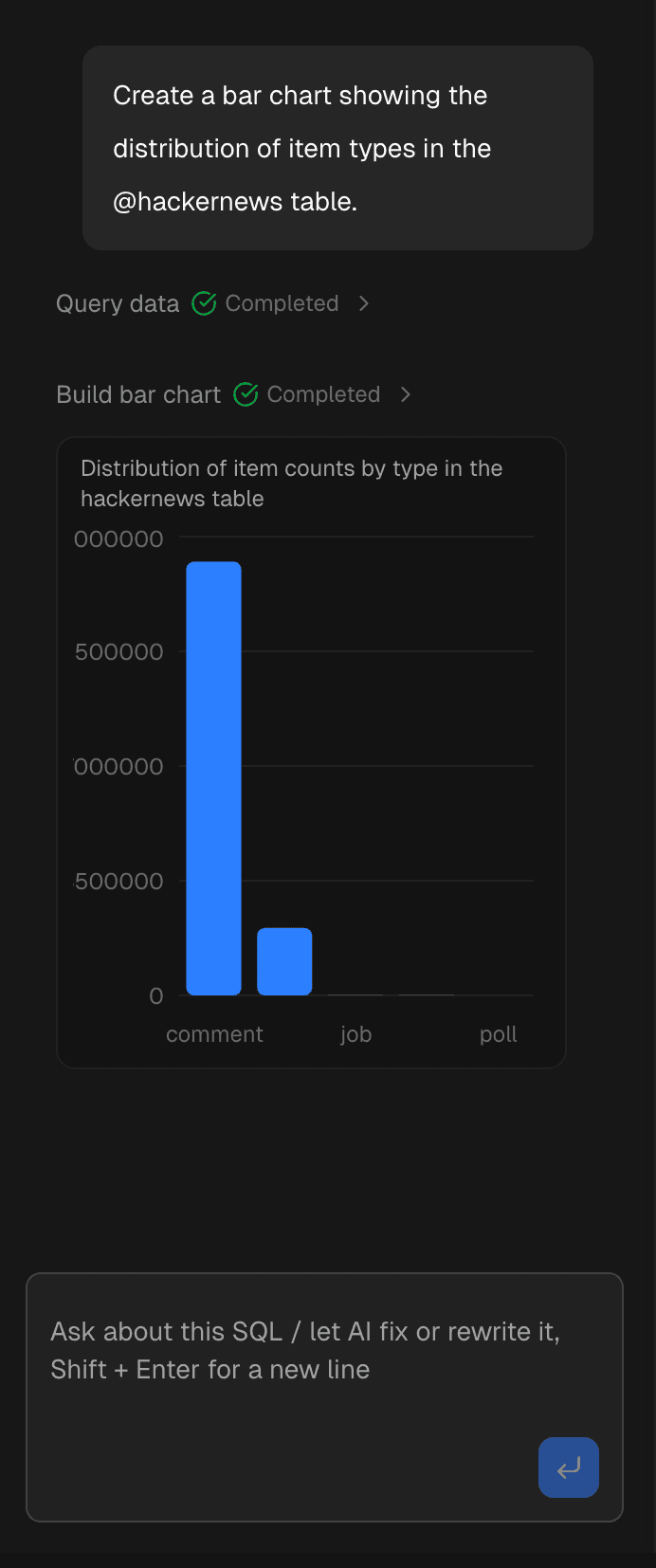 Ask anything. No made-up columns.