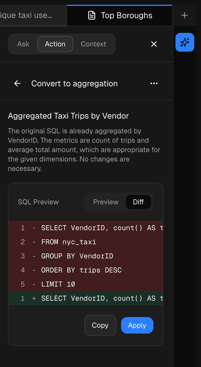 Dory Copilot Convert to aggregation result