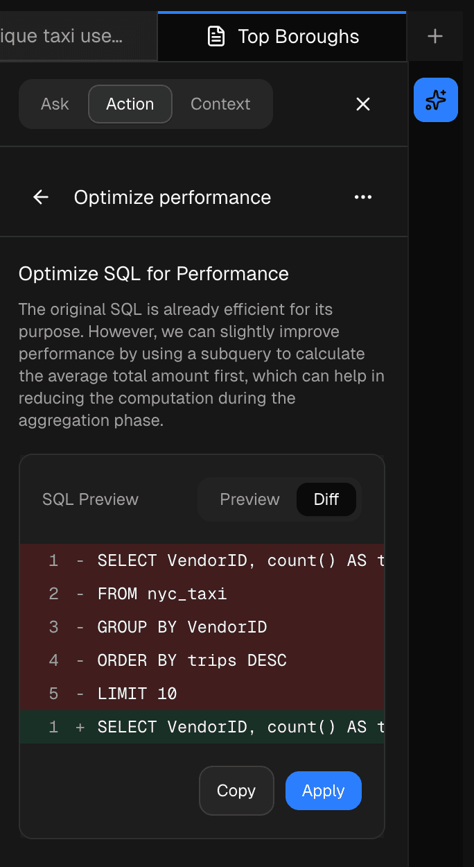 Dory Copilot Optimize performance result