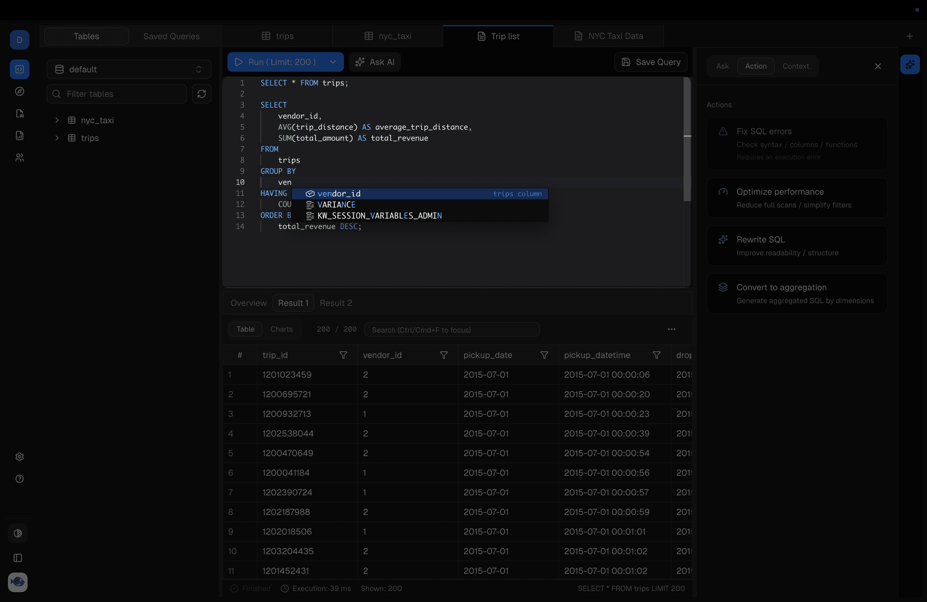 Dory SQL Console editor and autocomplete